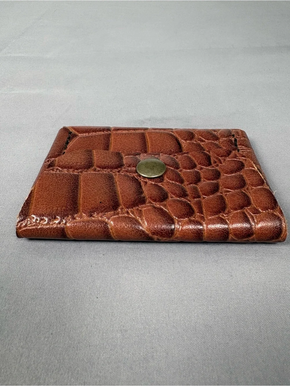 Vintage Brown Croc Embossed Leather Coin Purse Card Holder